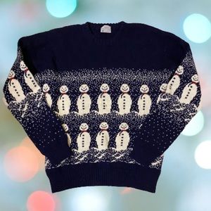 Vintage 70s Jan Horrox wool novelty snowmen holiday sweater retro ski England